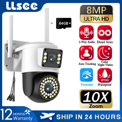 LLSEE CCTV kamera 360, CCTV kamera YOOSEE, Wifi, 8MP ūdensnecaurlaidīga 360, panoramēšanas tālvadības novērošanas kamera, āra IP drošības kamera