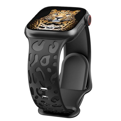 Leoparda gravēta siksniņa Apple pulksteņa siksniņai 44 mm 40 45 49 mm 41 38 42 mm silikona siksniņa iwatch sērijas 7 se 3 6 8 ultra aprocei