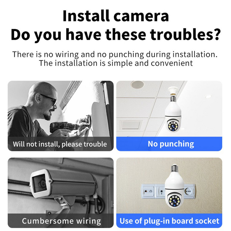 2024 Hot E27 csavaros kamera 1080p nappali és éjszakai színes megvilágítású HD megfigyelő kamera dupla fényű 360 forgású dropshipping