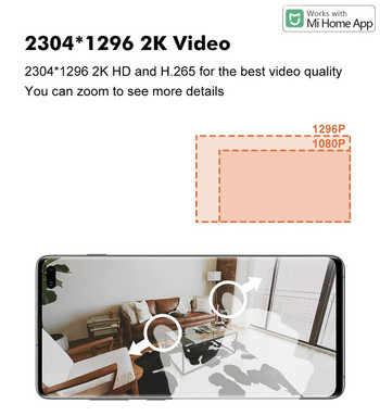 Оригинална интелигентна камера 2K 1296P HD 360 ъгъл WiFi Уеб камера за нощно виждане Видео IP камера Бебешки охранителен монитор за Xiaomi Mihome APP