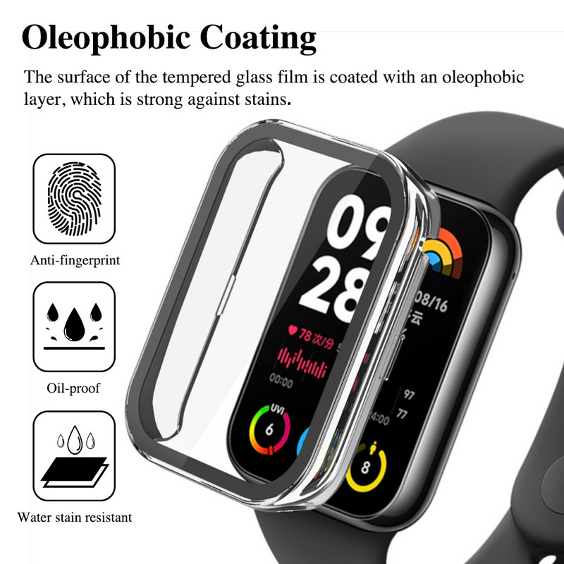 Rūdīts stikls + datora vāciņš priekš Xiaomi Mi Band 8 Pro pilna pārklājuma aizsargājošs bufera futrālis Mi 8Pro ekrāna aizsargu piederumiem