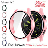 Rūdīta stikla datora korpuss Huawei Watch GT4 GT3 Pro GT2 E Watch 3 41mm 42mm 43 46mm 48mm Shell ekrāna aizsargs viedpulksteņa futrālis