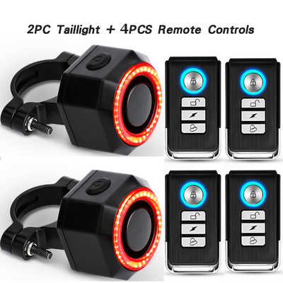 WSDCAM Alarma pentru biciclete Impermeabil Incarcare prin USB Lampa din spate pentru efractie Telecomanda Alarma pentru motocicleta Protectie de securitate 110dB