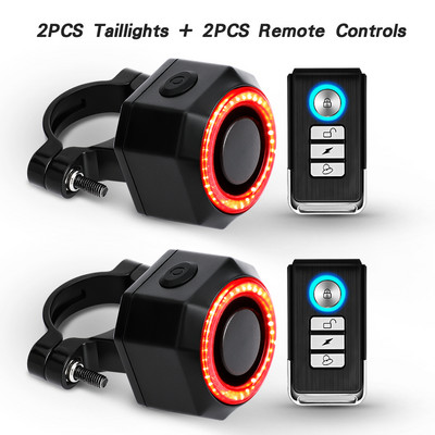 WSDCAM Alarma pentru biciclete Impermeabil Incarcare prin USB Lampa din spate pentru efractie Telecomanda Alarma pentru motocicleta Protectie de securitate 110dB