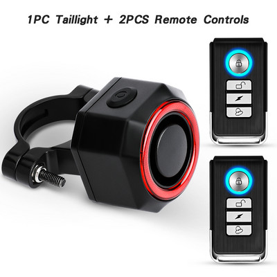 WSDCAM Alarma pentru biciclete Impermeabil Incarcare prin USB Lampa din spate pentru efractie Telecomanda Alarma pentru motocicleta Protectie de securitate 110dB