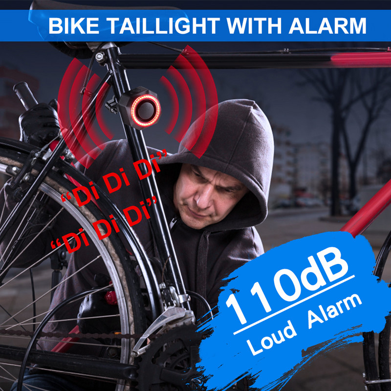 WSDCAM Alarma pentru biciclete Impermeabil Incarcare prin USB Lampa din spate pentru efractie Telecomanda Alarma pentru motocicleta Protectie de securitate 110dB