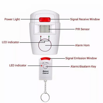 PIR алармена система с инфрачервен сензор, 2 безжични дистанционни управления за домашна сигурност, аларма срещу крадец с детектор за движение, 105DB сирена