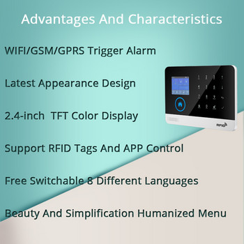 Сензорен панел WIFI GSM Безжична 433 mhz Алармена система за домашна охрана срещу взлом TUYA Управление на приложението Smart life Съвместимо с Alexa
