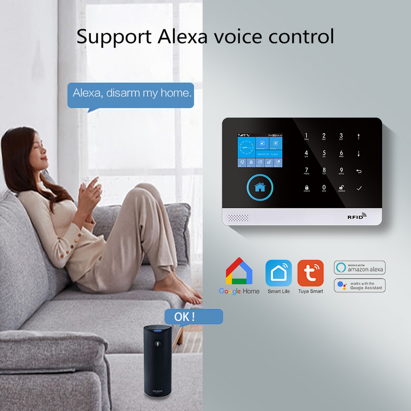 Panou tactil WIFI GSM Wireless 433mhz Sistem de alarmă pentru securitatea casei împotriva efracției TUYA Smart life APP Control compatibil cu Alexa