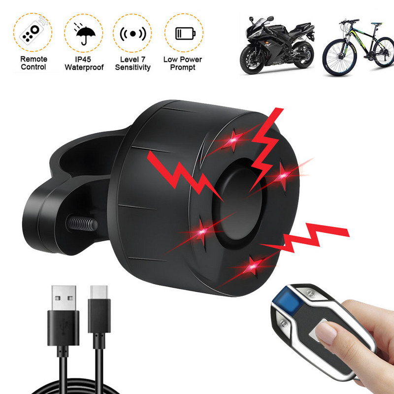 Alarmă inteligentă pentru lumină spate pentru bicicletă 110 dB Lumină de frână Sensare vibrații Alarma antifurt fără fir reîncărcabilă prin USB cu telecomandă