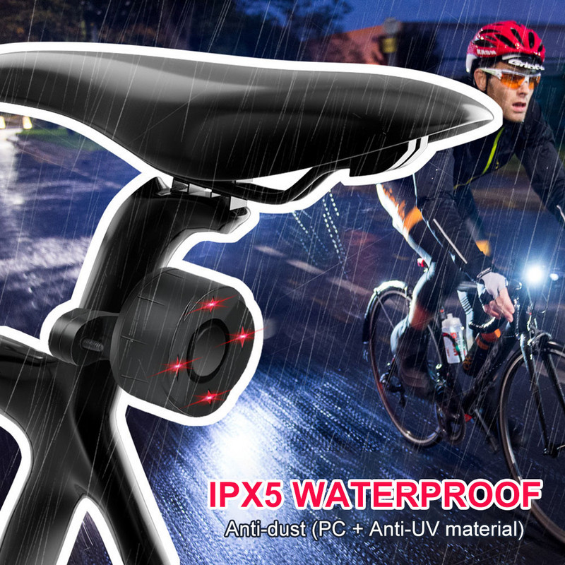 Аларма за интелигентни задни светлини за велосипеди 110dB спирачна светлина, сензор за вибрации, USB акумулаторна безжична аларма против кражба с дистанционно управление