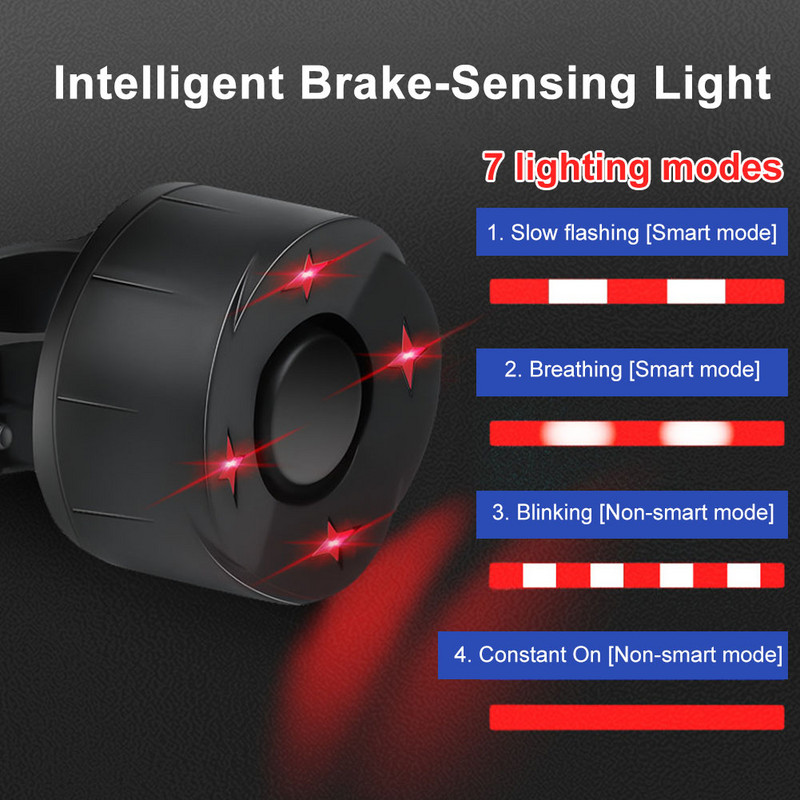 Аларма за интелигентни задни светлини за велосипеди 110dB спирачна светлина, сензор за вибрации, USB акумулаторна безжична аларма против кражба с дистанционно управление