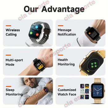 Смарт часовник за мъже, жени Подарък Пълен сензорен екран Спортни фитнес часовници Bluetooth разговори Цифров смарт часовник Ръчни часовници