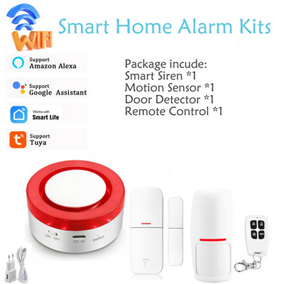 Tuya Smart Big Sound Strobe Sirēna Zibspuldze Bezvadu WIFI Mājas Drošības Signalizācijas Sistēma 433 Kustības sensors Durvju detektors Alexa Control