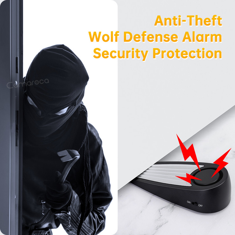Camaroca Mini Alarmă 130dB Opritor de ușă în formă de pană Alarma de securitate Bloc de alarmă pentru oprirea ușii de podea pentru protecția securității casei