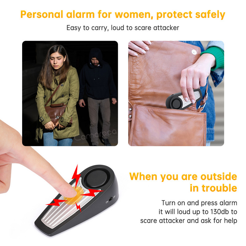 Camaroca Mini Alarmă 130dB Opritor de ușă în formă de pană Alarma de securitate Bloc de alarmă pentru oprirea ușii de podea pentru protecția securității casei