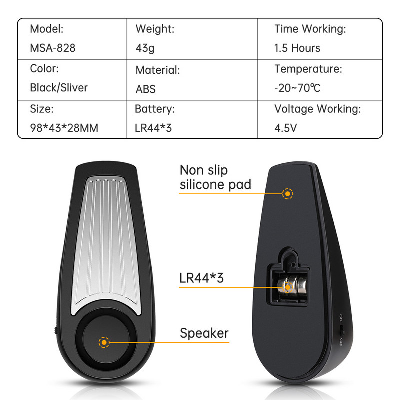 Camaroca Mini Alarmă 130dB Opritor de ușă în formă de pană Alarma de securitate Bloc de alarmă pentru oprirea ușii de podea pentru protecția securității casei