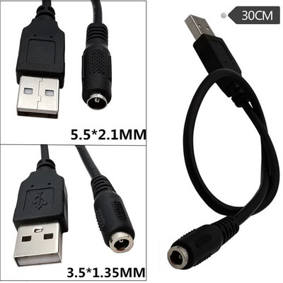 Ac orificiu rotund DC 3,5 * 1,35 mm/5,5 * 2,1 mm mufă mamă la USB mascul cablu adaptor de alimentare pentru telefon mobil 0,3 m