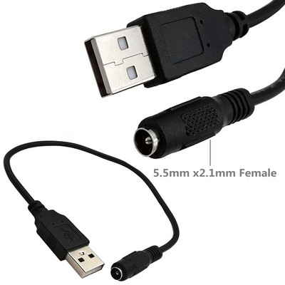 DC Round Hole Needle 3,5 * 1,35mm/5,5 * 2,1mm Θηλυκή υποδοχή σε USB αρσενικό καλώδιο τροφοδοτικού κινητού τηλεφώνου 0,3M