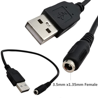 DC Round Hole Needle 3,5 * 1,35mm/5,5 * 2,1mm Θηλυκή υποδοχή σε USB αρσενικό καλώδιο τροφοδοτικού κινητού τηλεφώνου 0,3M