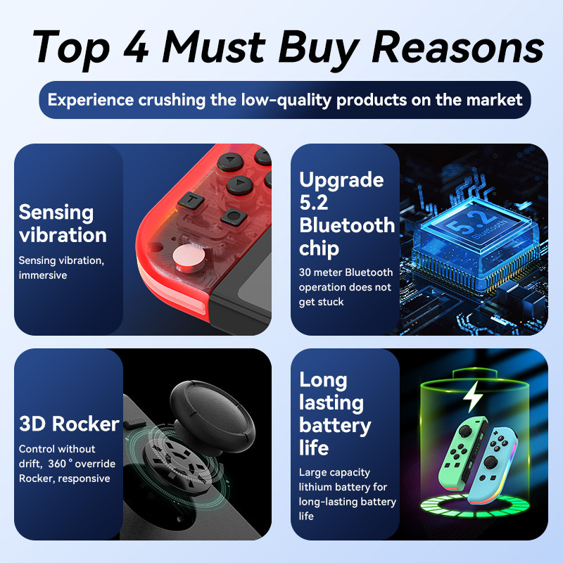 BT 5.2 Joy Controller RGB LED Switch L/R Joypad za Nintendo Switch/Lite/Oled JoyCon Gamepads Joystick s dvostrukom vibracijom