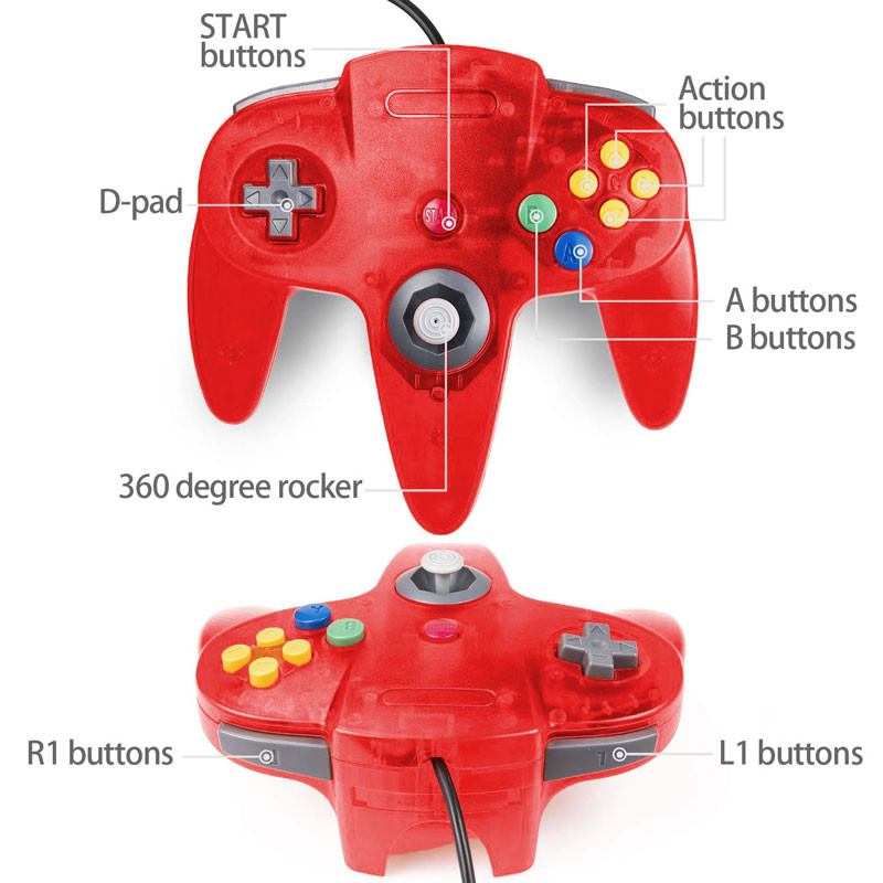 Kontrolieris priekš Nintendo64 Retro konsoles Vadu kursorsvira Nintendo 64 Mem konsoles spēļu pults N64 PC Control Gaming Joypad