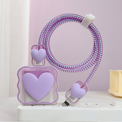 3D Love Heart töltővédő védőburkolat iPhone 15 14 13 12 11 töltőhöz 18W 20W szilikon tok kábeltekercselő tápadapter hüvely