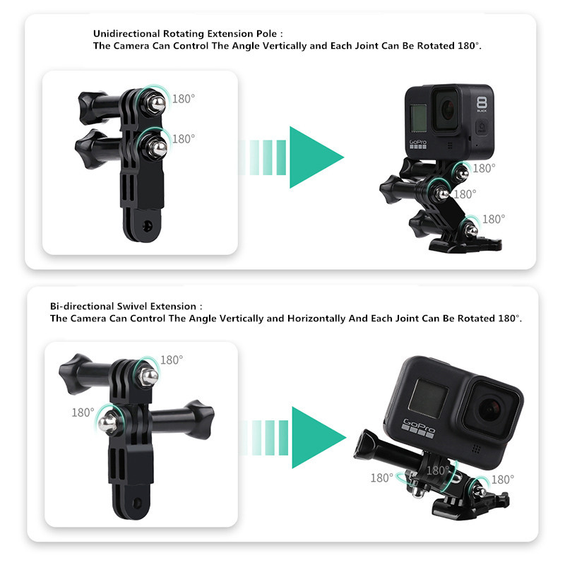 Braț pivotant reglabil Adaptor pentru articulații drepte pentru braț de reglare lung/scurt pentru Gopro Hero 12 11 10 9 8 7 Xiaomi Yi 4k Accesorii SJCAM