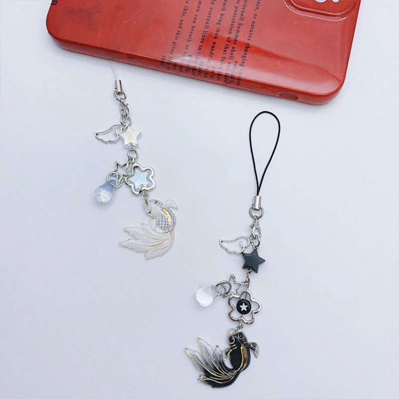 Koi mobilo tālruņu ķēde Y2K Good Luck Star tālruņa kulons ar ūdens pilienu tālruņa siksniņu kosmētikas soma