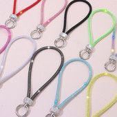 Bling Bling Glitter Rhinestone Mobilā tālruņa aukla dimanta kristāla tālruņa plaukstas siksnas atslēgu piekariņš, piekārts pret pazaudēšanu, īsa virve