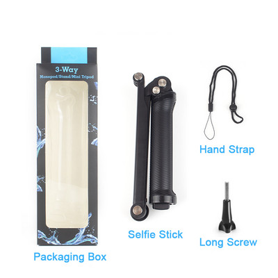 Trijų kartų vandeniui atspari asmenukių lazdelė, 3 krypčių stovas vienakojis mini trikojis, skirtas GoPro 11 10 9 8 7 6 Insta360 Osmo veiksmo kameros priedai