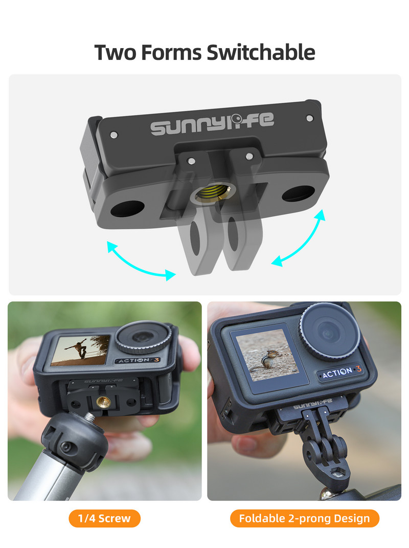 Adaptor magnetic pentru DJI Osmo Action 4/3/2 Placă pliabilă cu eliberare rapidă pentru accesorii de extindere a camerei DJI Action 4