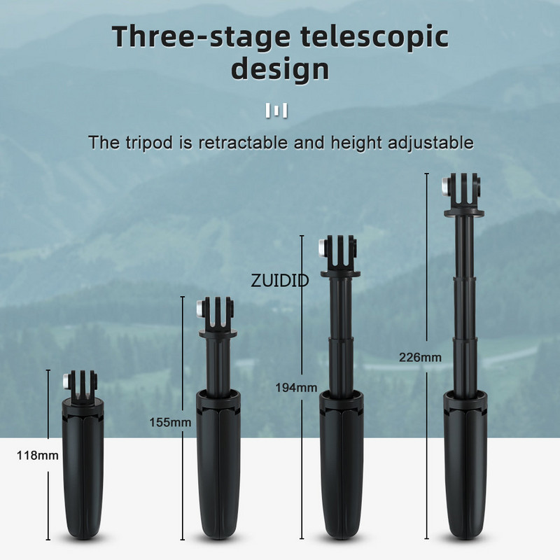 Izvelkama rokas pašbildes nūja mini statīvs Portatīvais monopods Go Pro Hero 12 11 10 9 8 SJCAM DJI insta360 Action 3 2 kamera