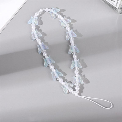 Husă pentru telefon Snur Curea mobilă Cadou pentru prieten pandantiv colorat pentru telefon mobil Lanț cu margele pentru telefon Fluture Acrilic