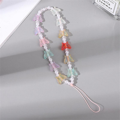 Husă pentru telefon Snur Curea mobilă Cadou pentru prieten pandantiv colorat pentru telefon mobil Lanț cu margele pentru telefon Fluture Acrilic