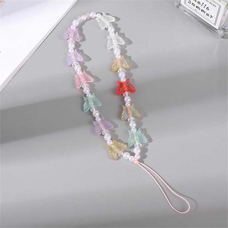 Husă pentru telefon Snur Curea mobilă Cadou pentru prieten pandantiv colorat pentru telefon mobil Lanț cu margele pentru telefon Fluture Acrilic