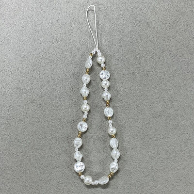 Korejiešu 3D jauka baroka balto pērļu krelles ar pērlītēm tālruņa ķēde iPhone 15 kamerai, pakarināma virve Pretnozaudēta štrope iekarināma rotaslieta