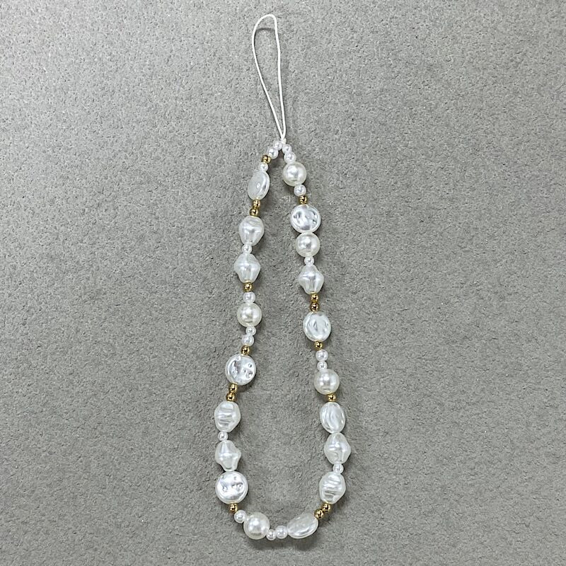 Korejiešu 3D jauka baroka balto pērļu krelles ar pērlītēm tālruņa ķēde iPhone 15 kamerai, pakarināma virve Pretnozaudēta štrope iekarināma rotaslieta