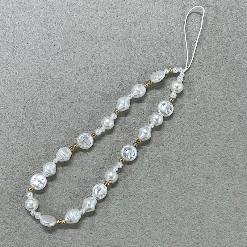 Korejiešu 3D jauka baroka balto pērļu krelles ar pērlītēm tālruņa ķēde iPhone 15 kamerai, pakarināma virve Pretnozaudēta štrope iekarināma rotaslieta