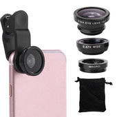 3u1 Fish Eye objektiv 0,67X širokokutni zum Fisheye Makro objektivi Kompleti fotoaparata s kopčom Univerzalni objektiv za iPhone 13 Xiaomi Huawei