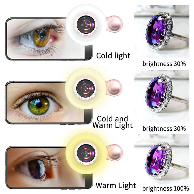 Új mobiltelefon töltőlámpa 15X makró objektív Hordozható szelfi LED gyűrűs lámpa iPhone okostelefonhoz univerzális gyűrűs kliplámpa