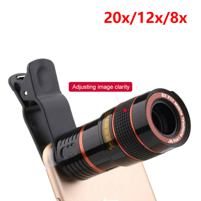 20x teleskopa telefoto objektīvs 8x 12x tālummaiņas objektīvs monokulāra mobilā telefona kameras objektīvs viedtālruņiem lente para celular priekš iPhone