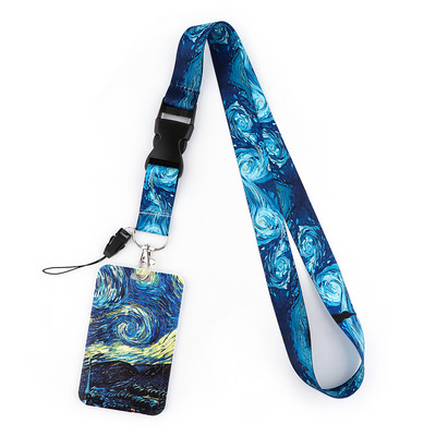 LX888 Art Printed Zvaigžņota nakts štrope ID kartes nozīmītes turētājs Tālruņa kakla siksniņa Virve Atslēgu piekariņš USB pakarināmais vads Lariat mākslas mīļotāju dāvana