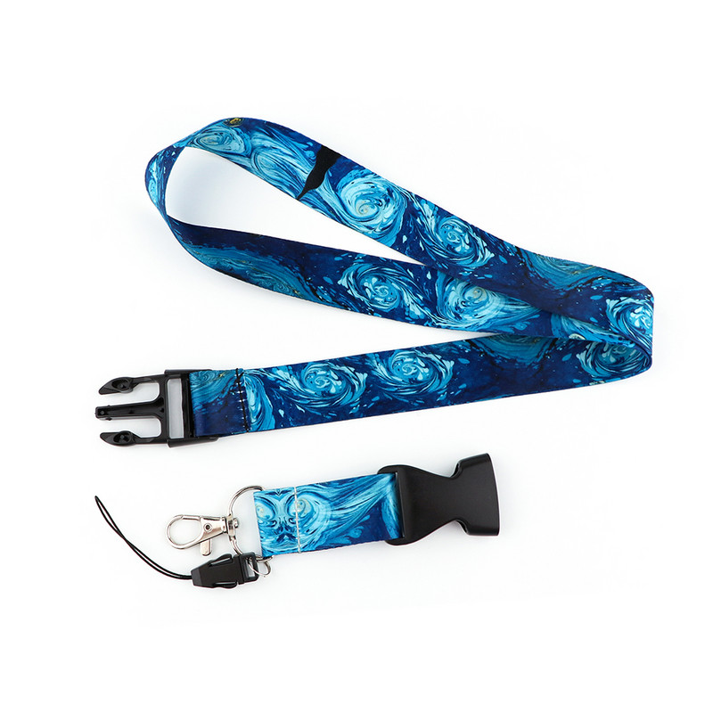 LX888 Art Printed Zvaigžņota nakts štrope ID kartes nozīmītes turētājs Tālruņa kakla siksniņa Virve Atslēgu piekariņš USB pakarināmais vads Lariat mākslas mīļotāju dāvana