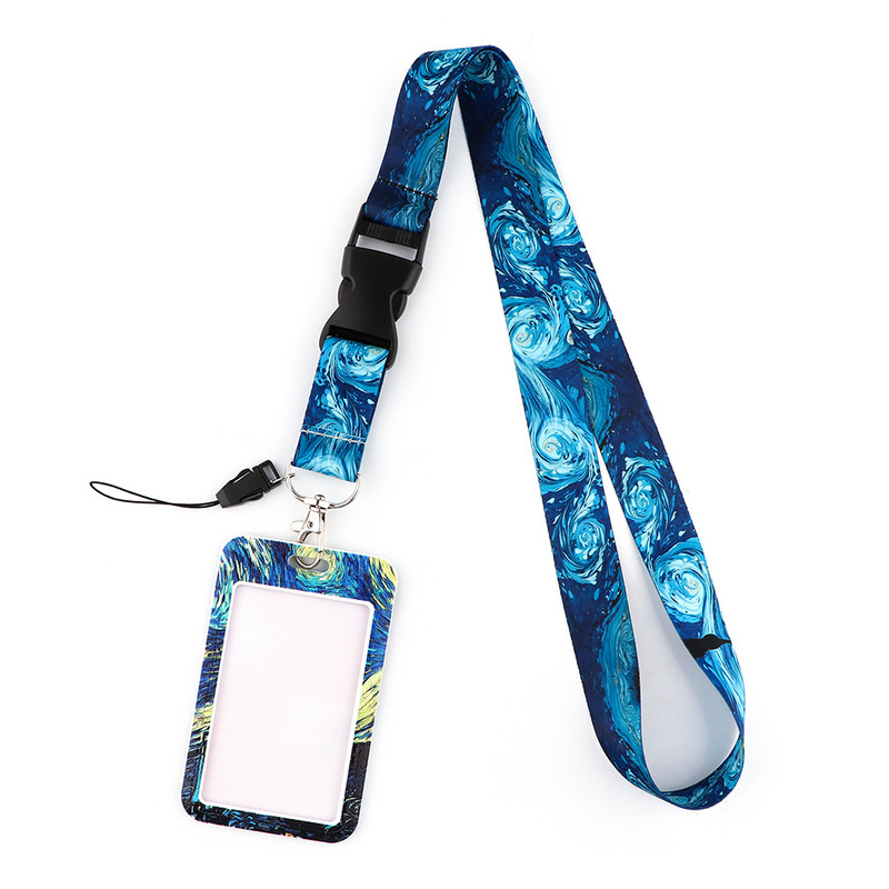 LX888 Art Printed Zvaigžņota nakts štrope ID kartes nozīmītes turētājs Tālruņa kakla siksniņa Virve Atslēgu piekariņš USB pakarināmais vads Lariat mākslas mīļotāju dāvana