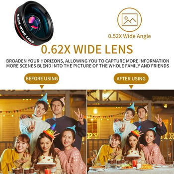 Φακός φωτογραφίας τηλεφώνου 3 σε 1 Fish Eye Fisheye 0,62X Wide Angle 25X Macro Smartphone Universal HD Camera Lens για iphone 12 13