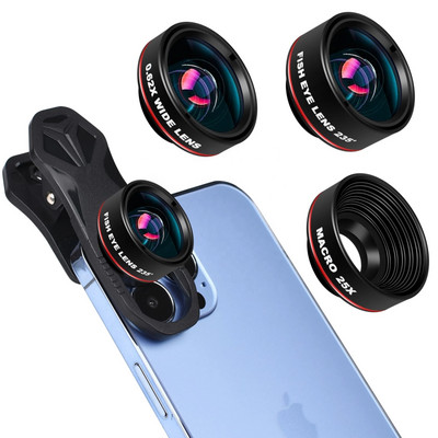 Telefoni fotograafia objektiiv 3-ühes kalasilm kalasilm 0,62X lainurk 25X makro nutitelefon Universaalne HD kaamera objektiiv iPhone 12 13 jaoks