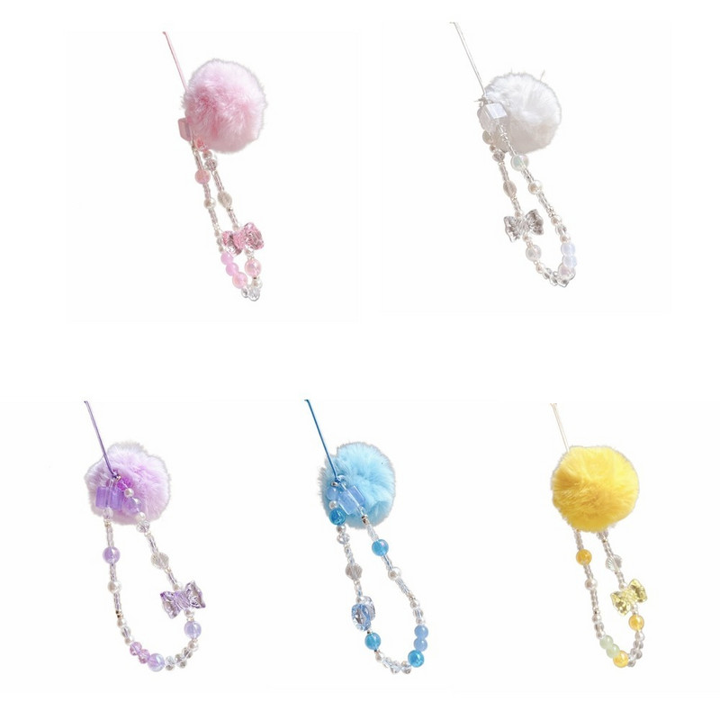 Matu bumbas ar pērlītēm telefona siksniņas Kawaii piekarināmā aukla krelles ķēde Mobilā tālruņa kulonu plaukstas siksniņa, mobilā tālruņa ķēde, meitenes, sievietes