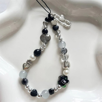 INS Y2K sirds tālruņa šarmu siksniņa ziedu pērlīšu kulons korejiešu rokassprādze priekš iPhone Samsung aksesuāri, piekarināmā virve meiteņu rotaslietām