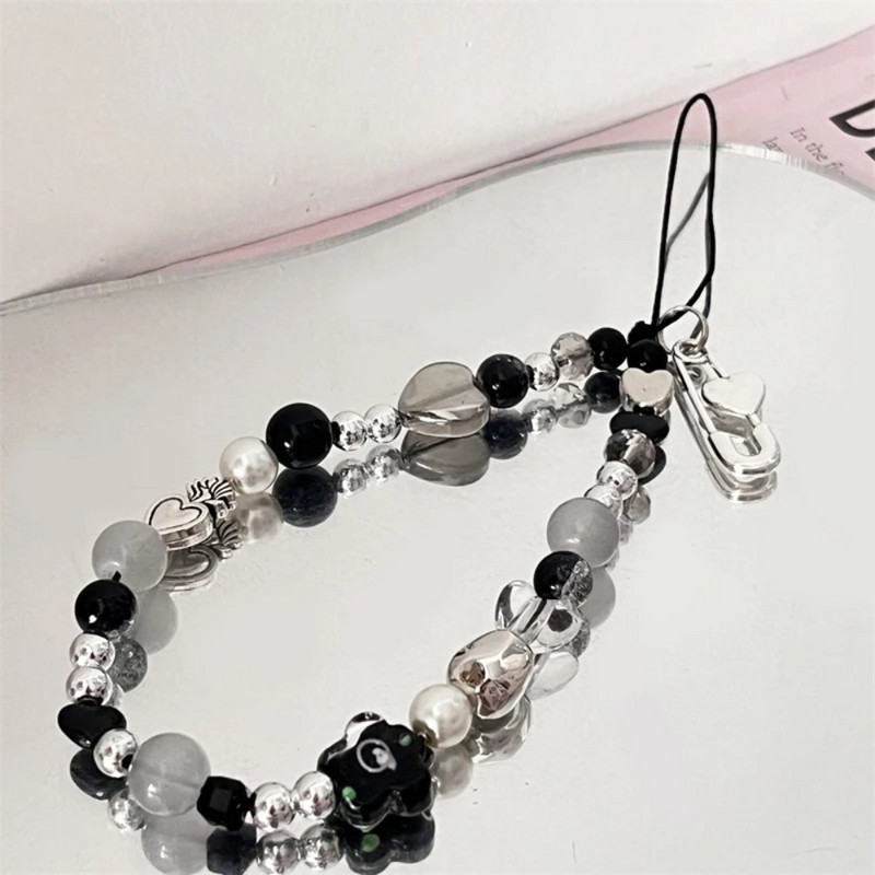 INS Y2K sirds tālruņa šarmu siksniņa ziedu pērlīšu kulons korejiešu rokassprādze priekš iPhone Samsung aksesuāri, piekarināmā virve meiteņu rotaslietām